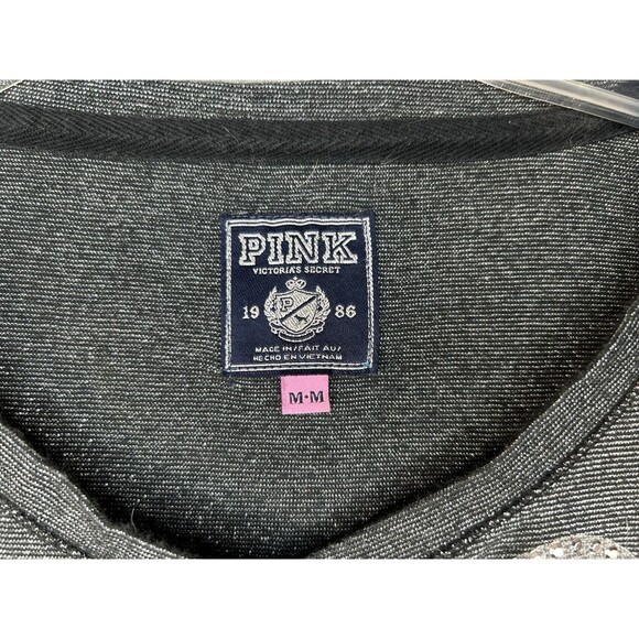 Victoria’s Secret PINK Black Metallic Henley Shirt with Rhinestone Bling Heart M - Picture 10 of 10